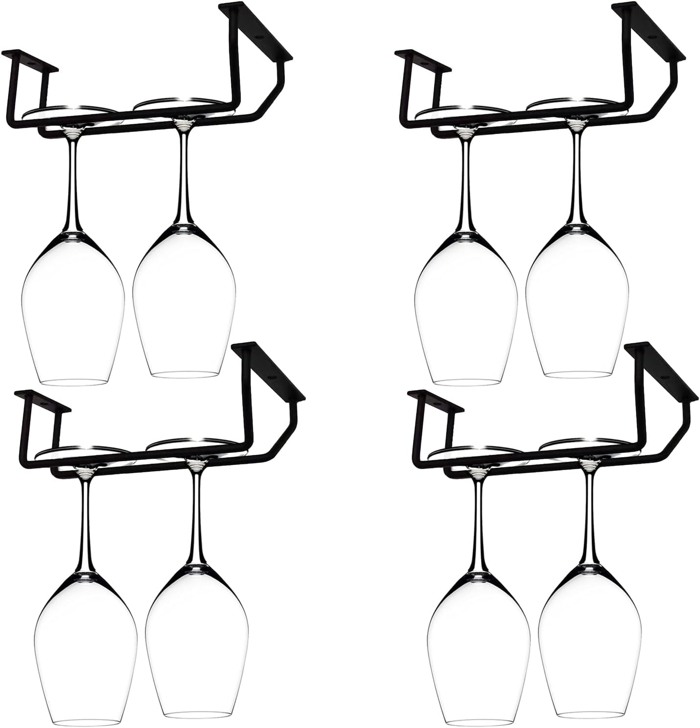 7 Inch Black Wine Glass Rack, Under Cabinet Wine Glass Holder, Wine Glass Hangers Under Shelf