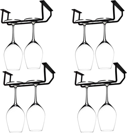 7 Inch Black Wine Glass Rack, Under Cabinet Wine Glass Holder, Wine Glass Hangers Under Shelf
