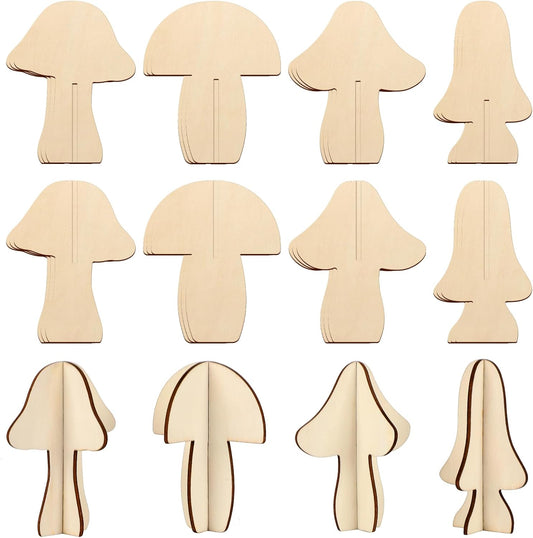 COCHIE DIY 3D Mushroom Spring Wood Crafts to Paint for Kids Adults, Paintable Unfinished Wooden