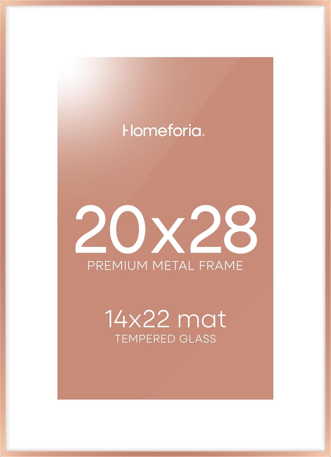 Homeforia 20x28 Frame Rose Gold, High End Metal 20x28 Poster Frames with Mat 14x22 inch Photo, 20 x