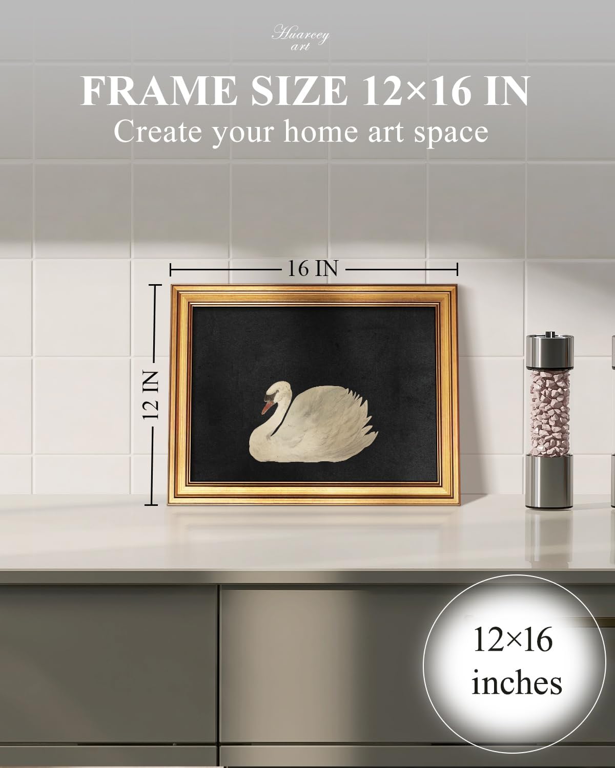 HUARCEY Gold Framed Vintage Wall Art for Living Room, Grace Swan Art Painting Pictures Rustic