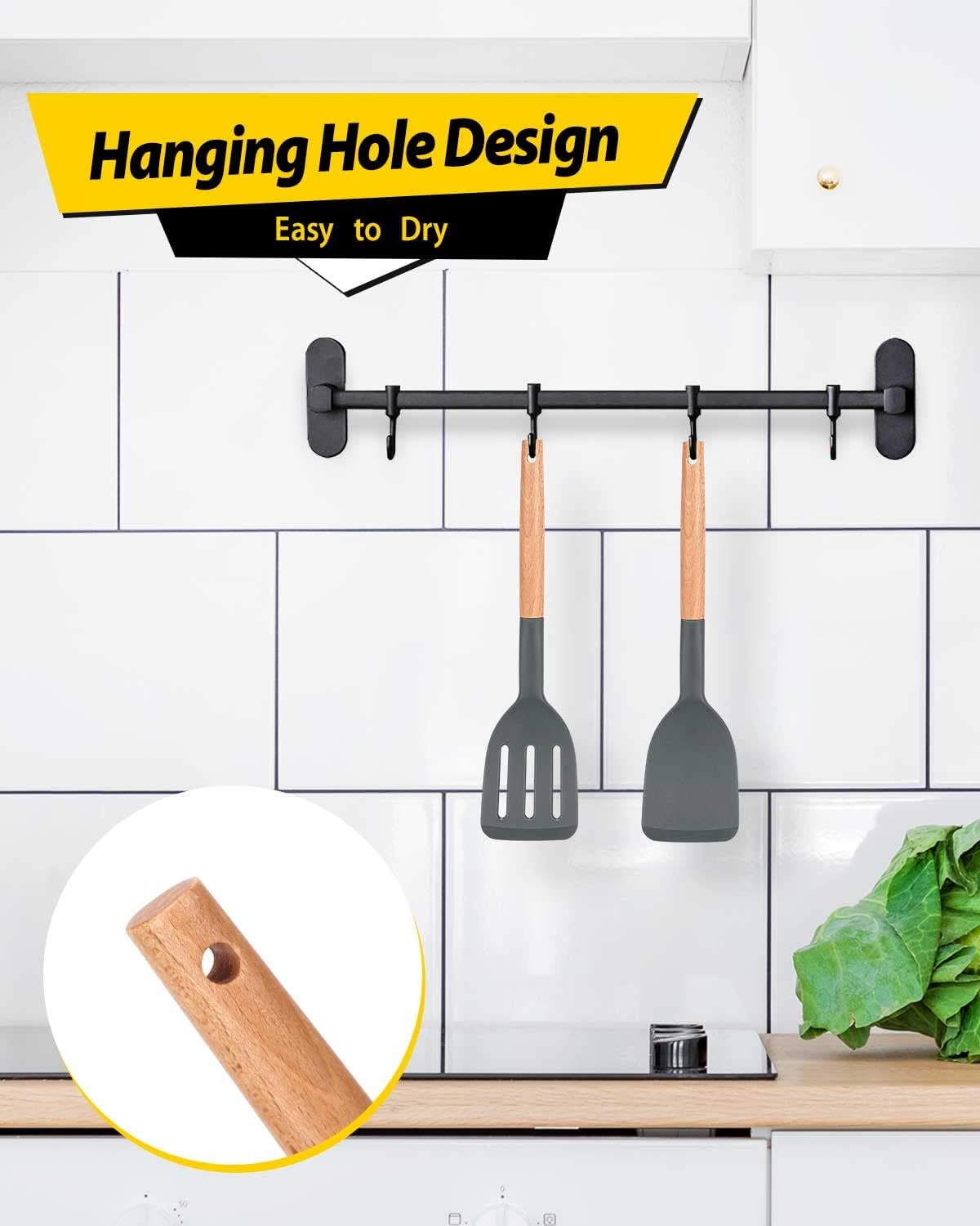 Pack of 2 Silicone Cooking Spatula, Heat Resistant Solid Turner, Non Stick Slotted Spatulas with
