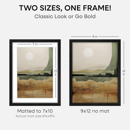 Homeforia 9x12 Black Wood Picture Frame, High End Oak 9 x 12 Frames with Mat 7 by 10 Art, 9by12