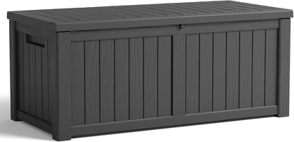 120 Gallon Resin Deck Box, Lockable Patio Outdoor Storage Box for Furniture, Garden Tools and Tools