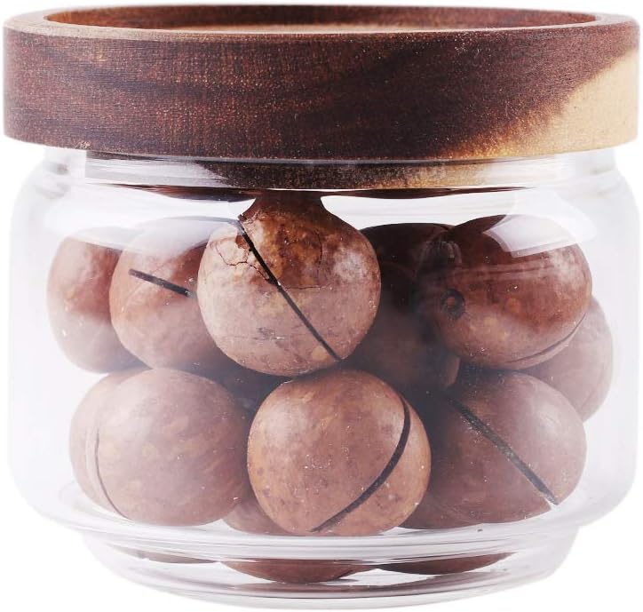 Glass Coffee Containers, 8.5 FL OZ/250 ml Kitchen Serving Food Storage Canister with Sealed Wooden