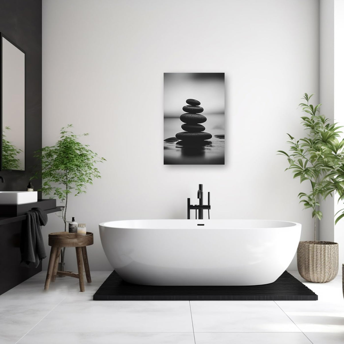 DOARTDO Zen Canvas Wall Art Black and White Zen Stone Picture Print Meditation Relax Spirit Spa