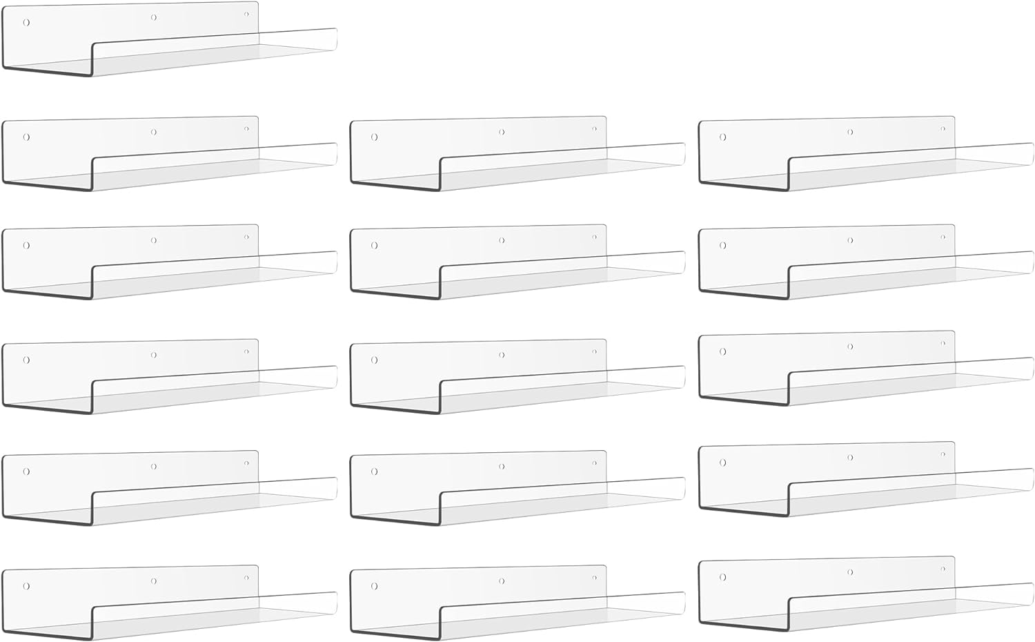 upsimples 16 Pack Acrylic Shelves for Wall Storage, 15" Floating Bookshelves for Kids, Display