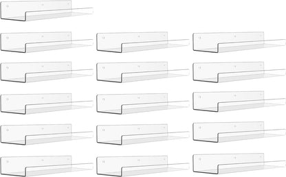 upsimples 16 Pack Acrylic Shelves for Wall Storage, 15" Floating Bookshelves for Kids, Display