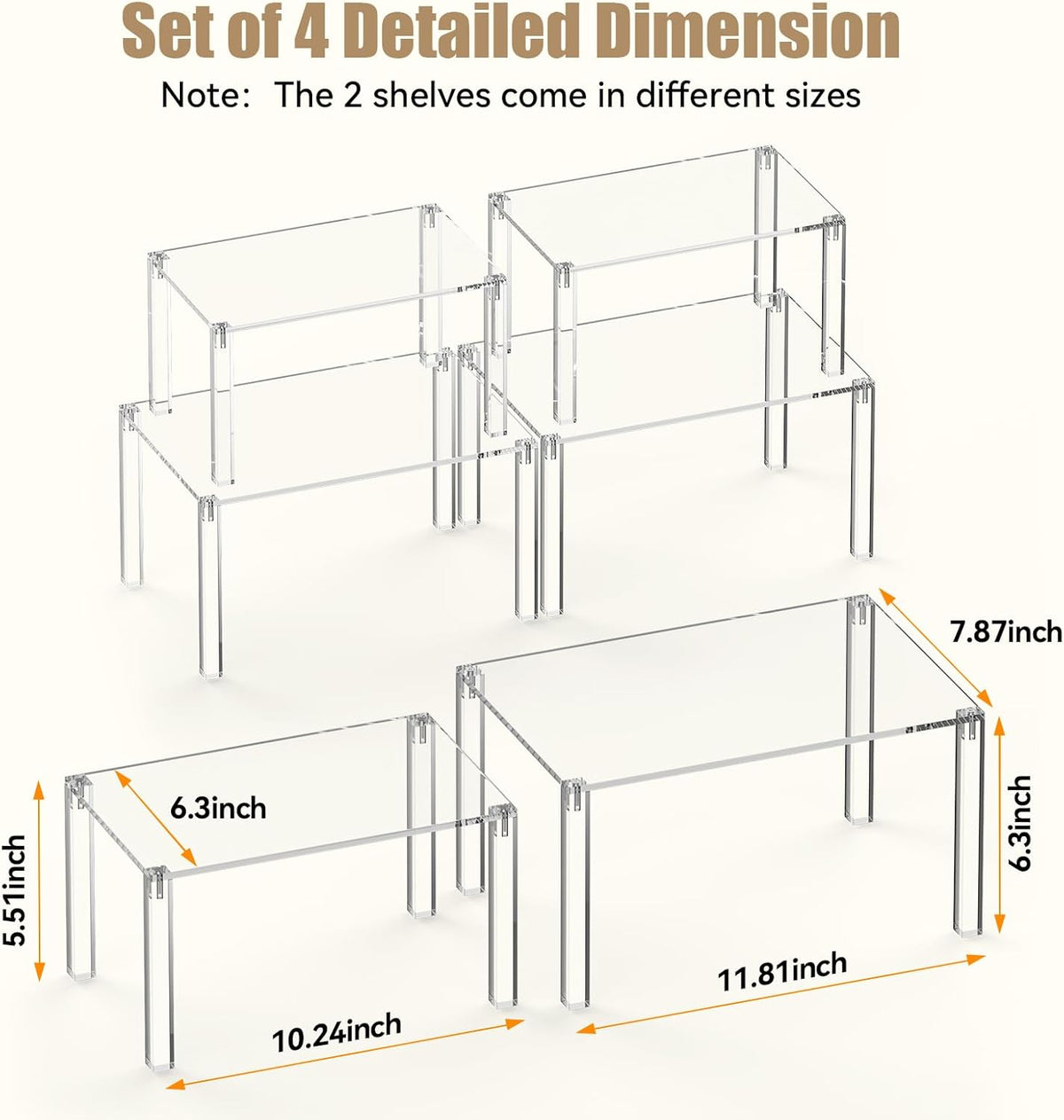 Clear Cabinet Organizer: Acrylic Shelf Riser Set of 4 for Kitchen Pantry Organizers and Storage