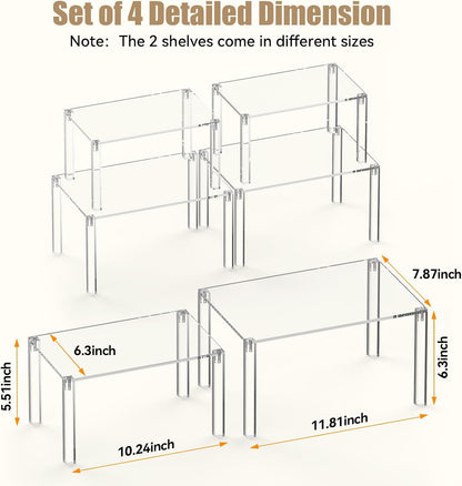 Clear Cabinet Organizer: Acrylic Shelf Riser Set of 4 for Kitchen Pantry Organizers and Storage