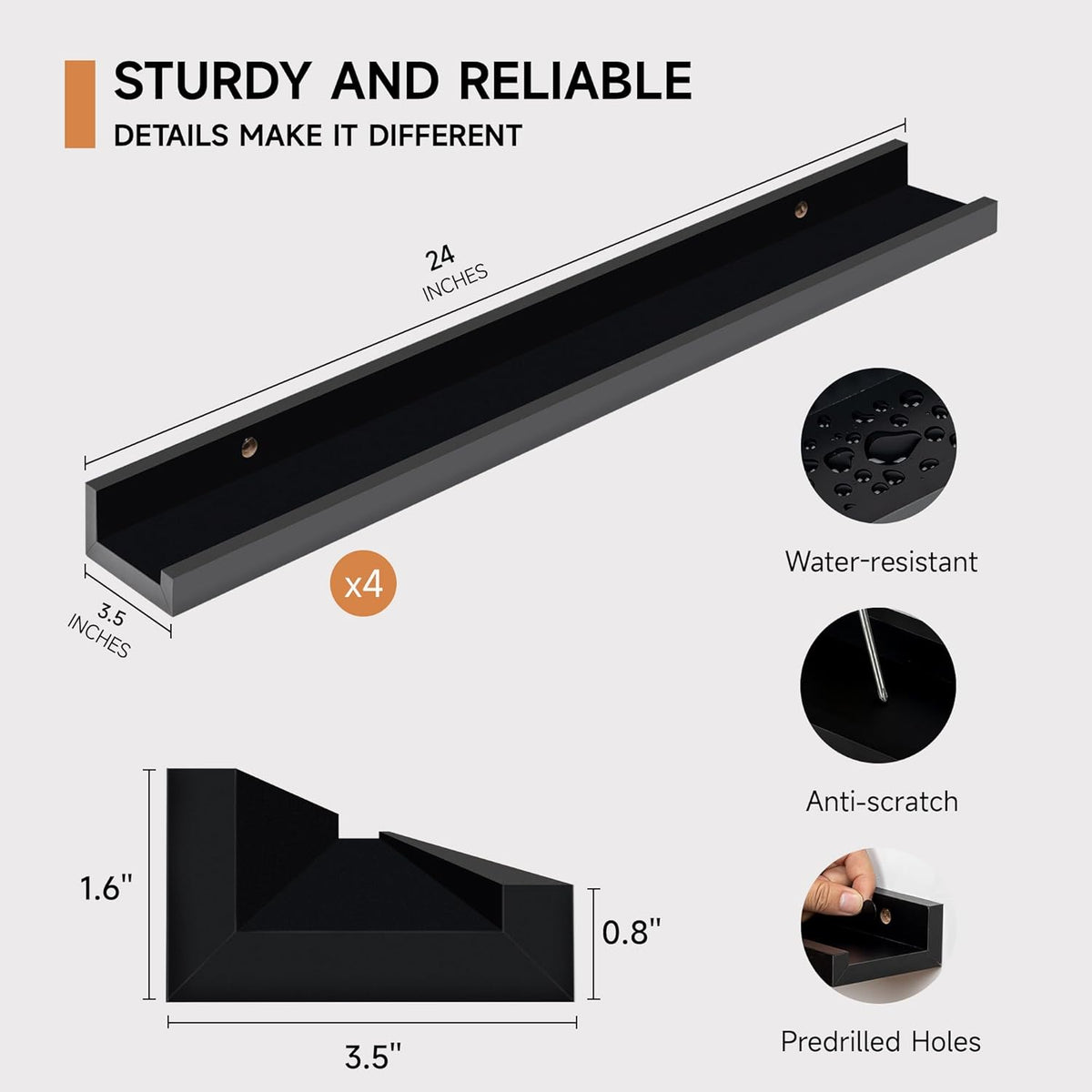 Picture Ledge Shelf for Wall, Floating Shelves Set of 4, 24 Inch Long Nursery Book Shelves for Toys