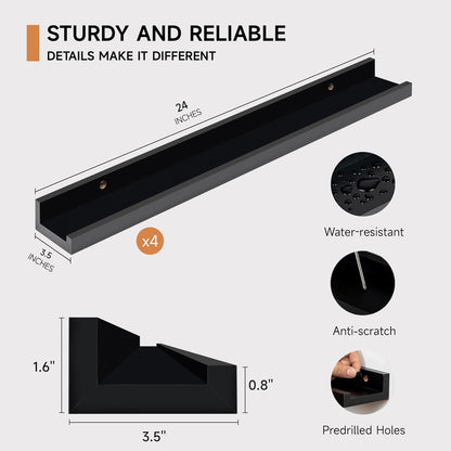 Picture Ledge Shelf for Wall, Floating Shelves Set of 4, 24 Inch Long Nursery Book Shelves for Toys