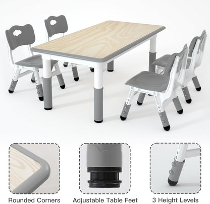 Kids Study Table and 4 Chairs Set,Height Adjustable Table and Chairs for Children and