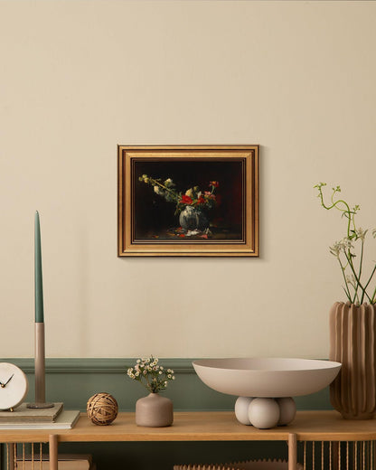 HUARCEY Gold Framed Vintage Wall Art for Living Room, Flowers Painting Prints Shelf Decor for