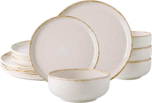 AmorArc Ceramic Dinnerware Sets, Wavy Rim Stoneware Plates and Bowls Sets, Highly Chip and Crack