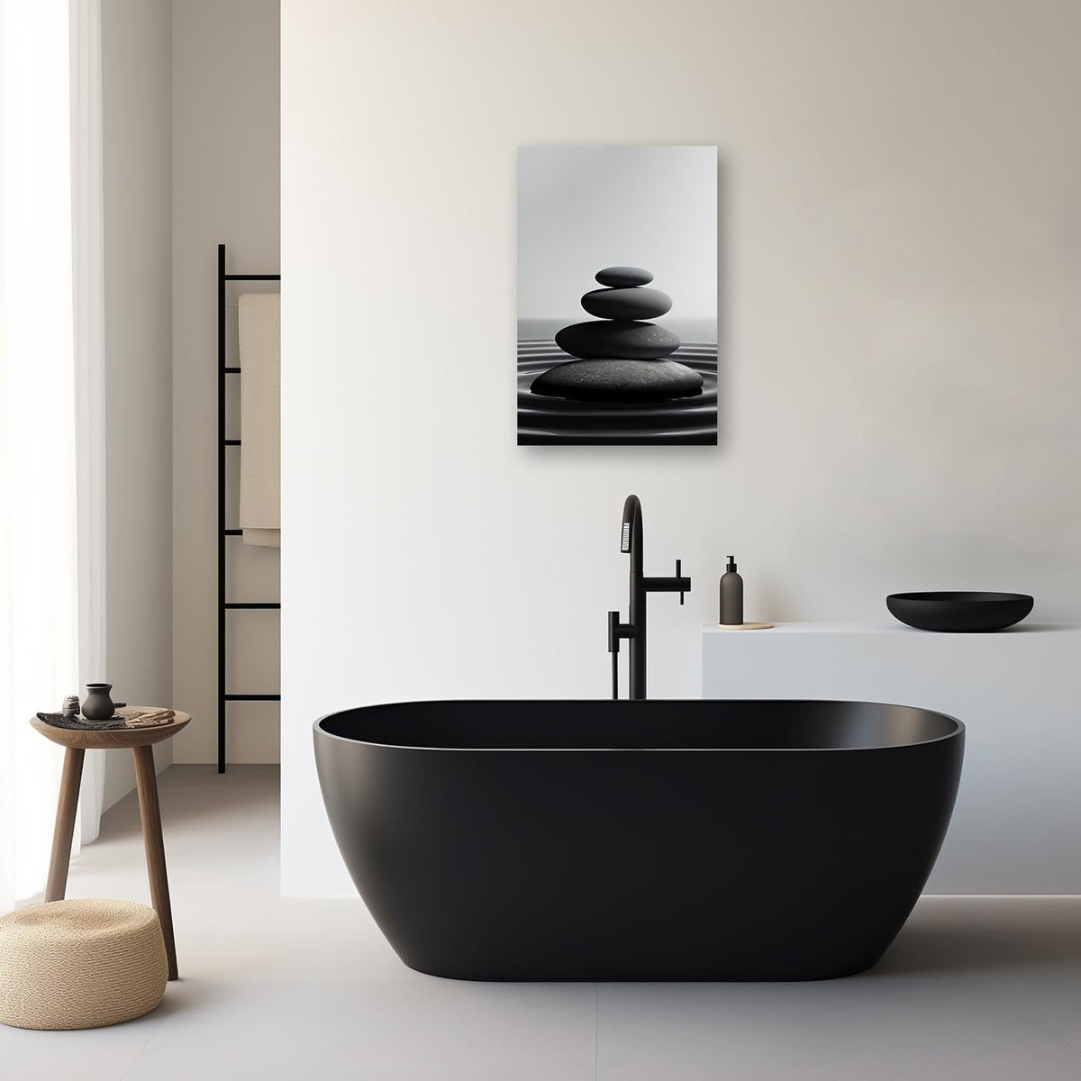 DOARTDO Zen Stone Canvas Wall Art Black and White Spa Stones Picture Print Modern Meditation Spirit