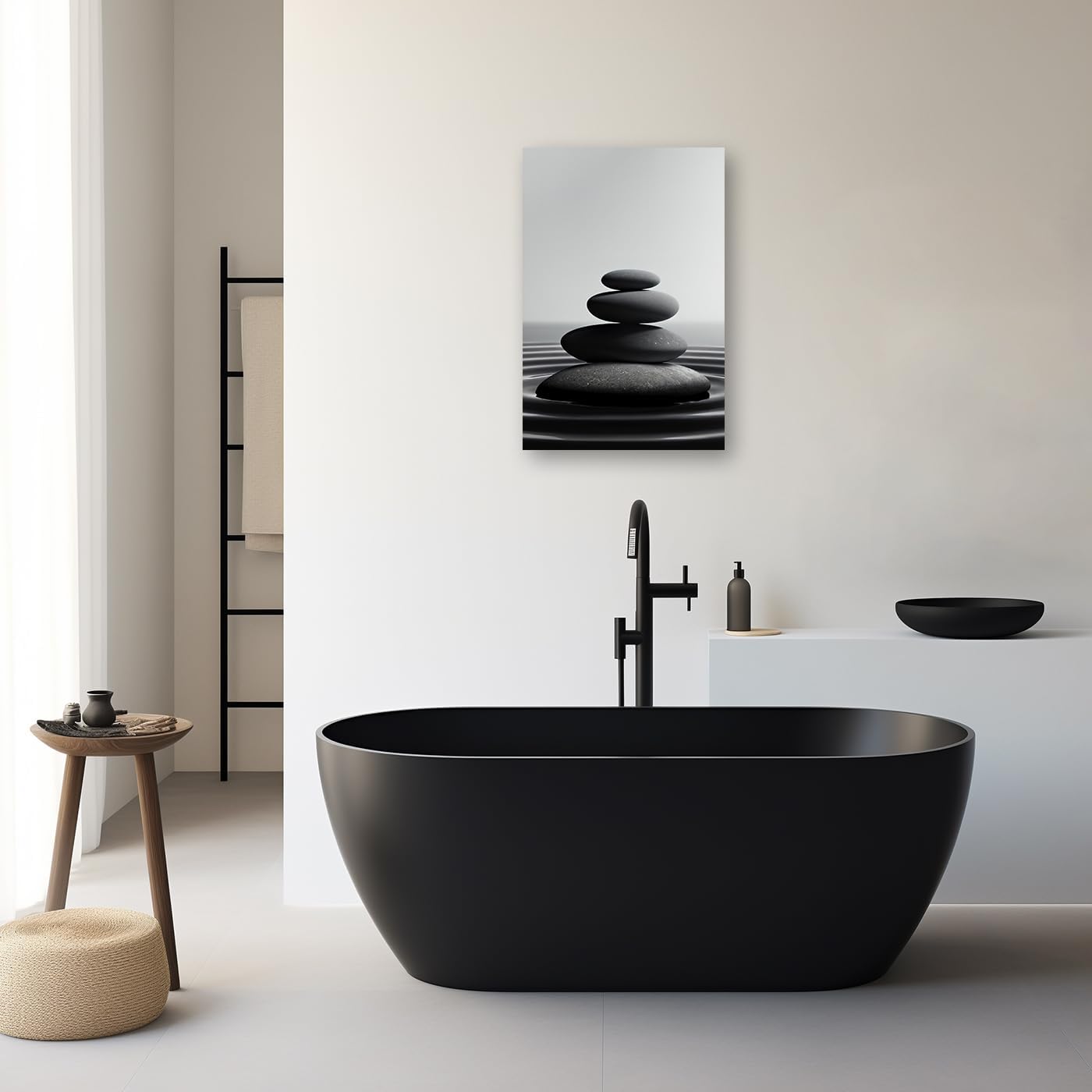 DOARTDO Zen Stone Canvas Wall Art Black and White Spa Stones Picture Print Modern Meditation Spirit