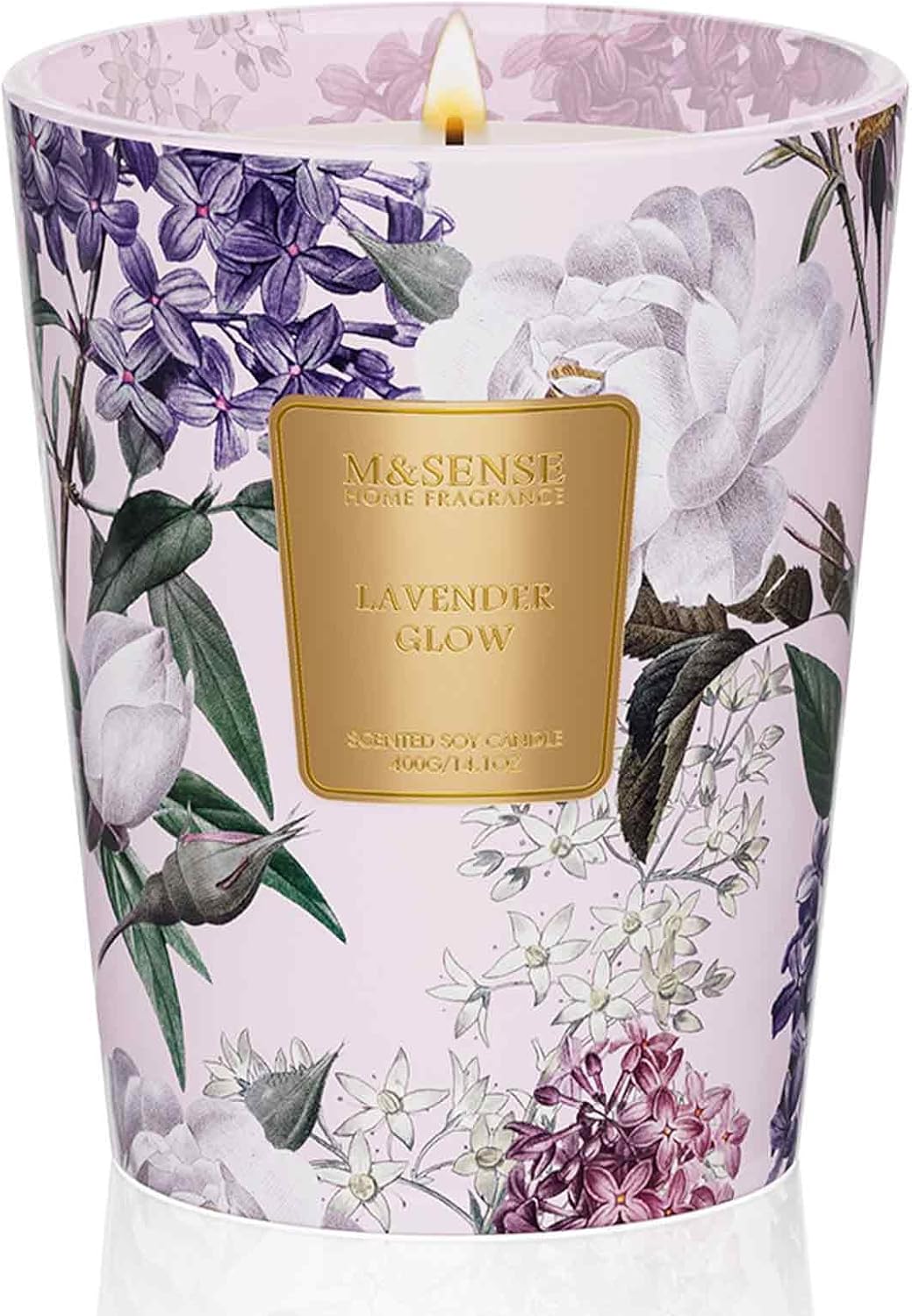 M&SENSE Lavender Glow Scented Natural Soy Wax Candle, 14.1oz 60 Hours Long Lasting Slow Burning