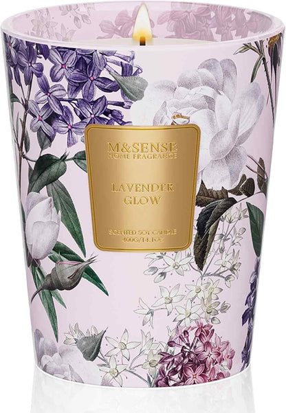 M&SENSE Lavender Glow Scented Natural Soy Wax Candle, 14.1oz 60 Hours Long Lasting Slow Burning