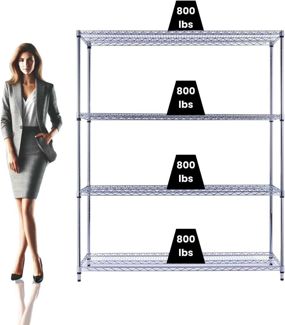 60"x18"x72" Chrome Premium Metal Steel Wire Shelving 4-Tier NSF 3200 LBS MAX Capacity Heavy Duty