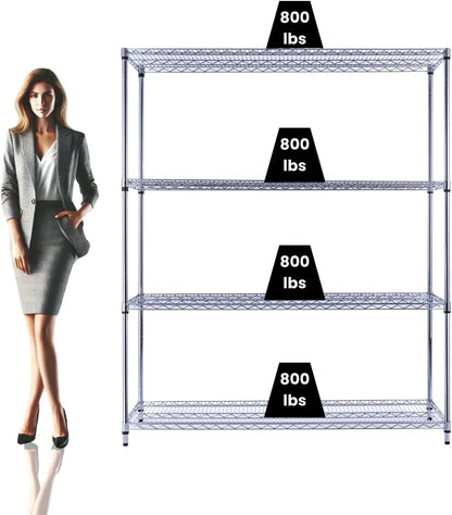 60"x18"x72" Chrome Premium Metal Steel Wire Shelving 4-Tier NSF 3200 LBS MAX Capacity Heavy Duty