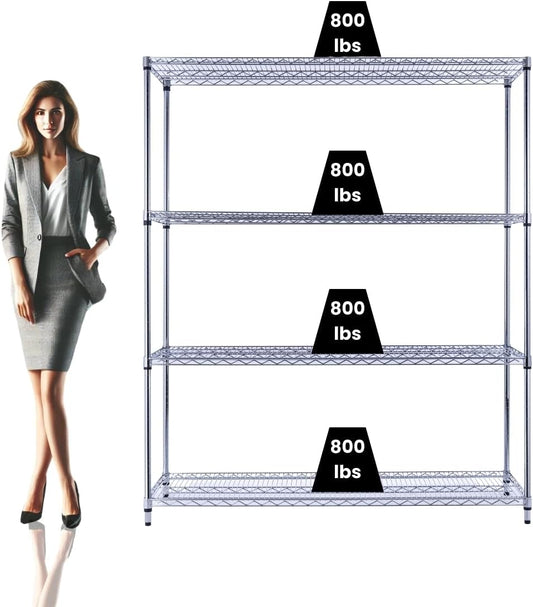 60"x18"x72" Chrome Premium Metal Steel Wire Shelving 4-Tier NSF 3200 LBS MAX Capacity Heavy Duty