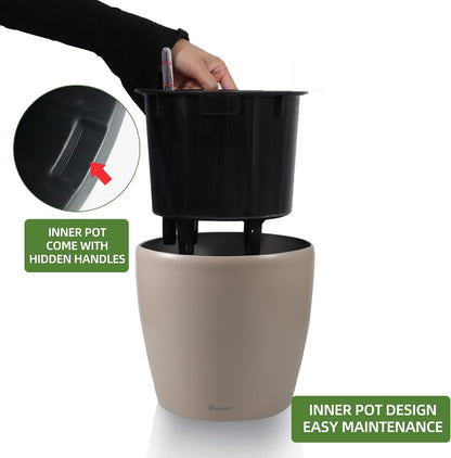 Dexceder 9x8 Inches Self Watering Planter Indoor Outdoor, Inner Pot Design, Thickened Table Flower