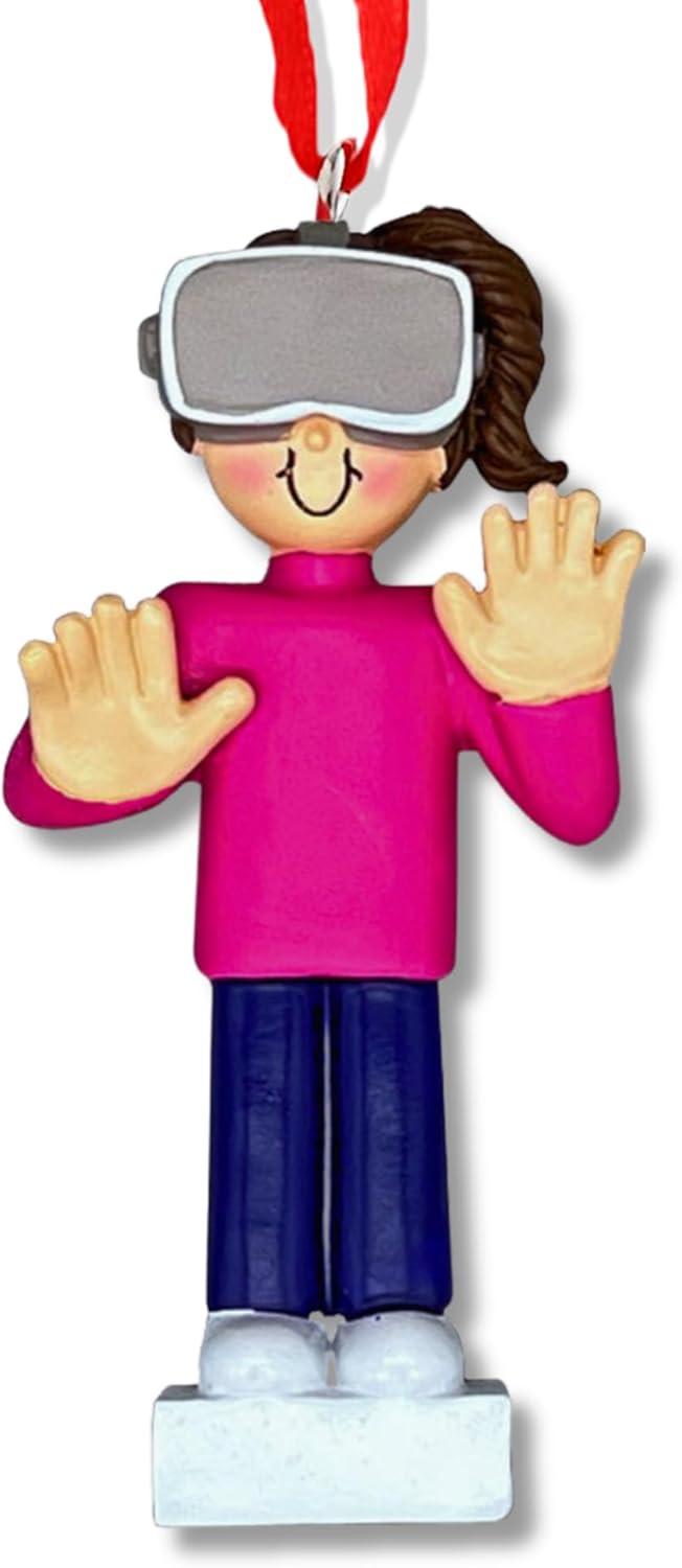 Ornaments by Elves - Personalized Virtual Reality Female Brunette Christmas Ornament - Unique Gift
