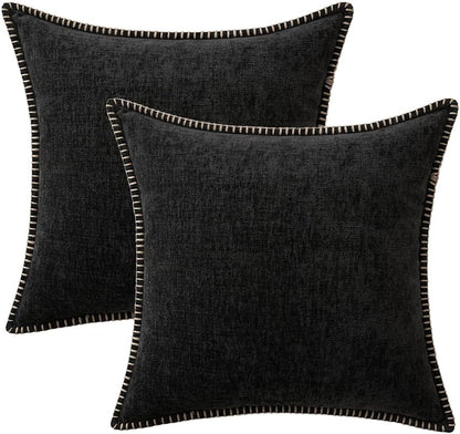 MIULEE Pack of 2 Couch Throw Pillow Covers 18x18 Inch Black Farmhouse Decorative Pillow Covers with