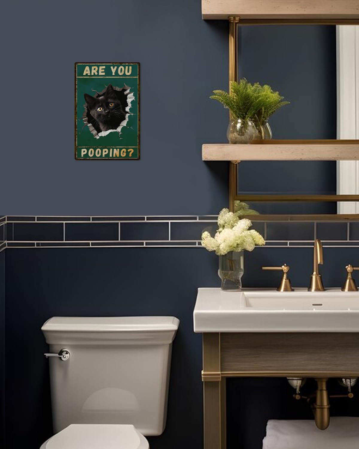 ALKB Are You Pooping Signs Funny Black Cat Sign for Bathroom Wall Decor, Vintage Cat Gift 8 x 12