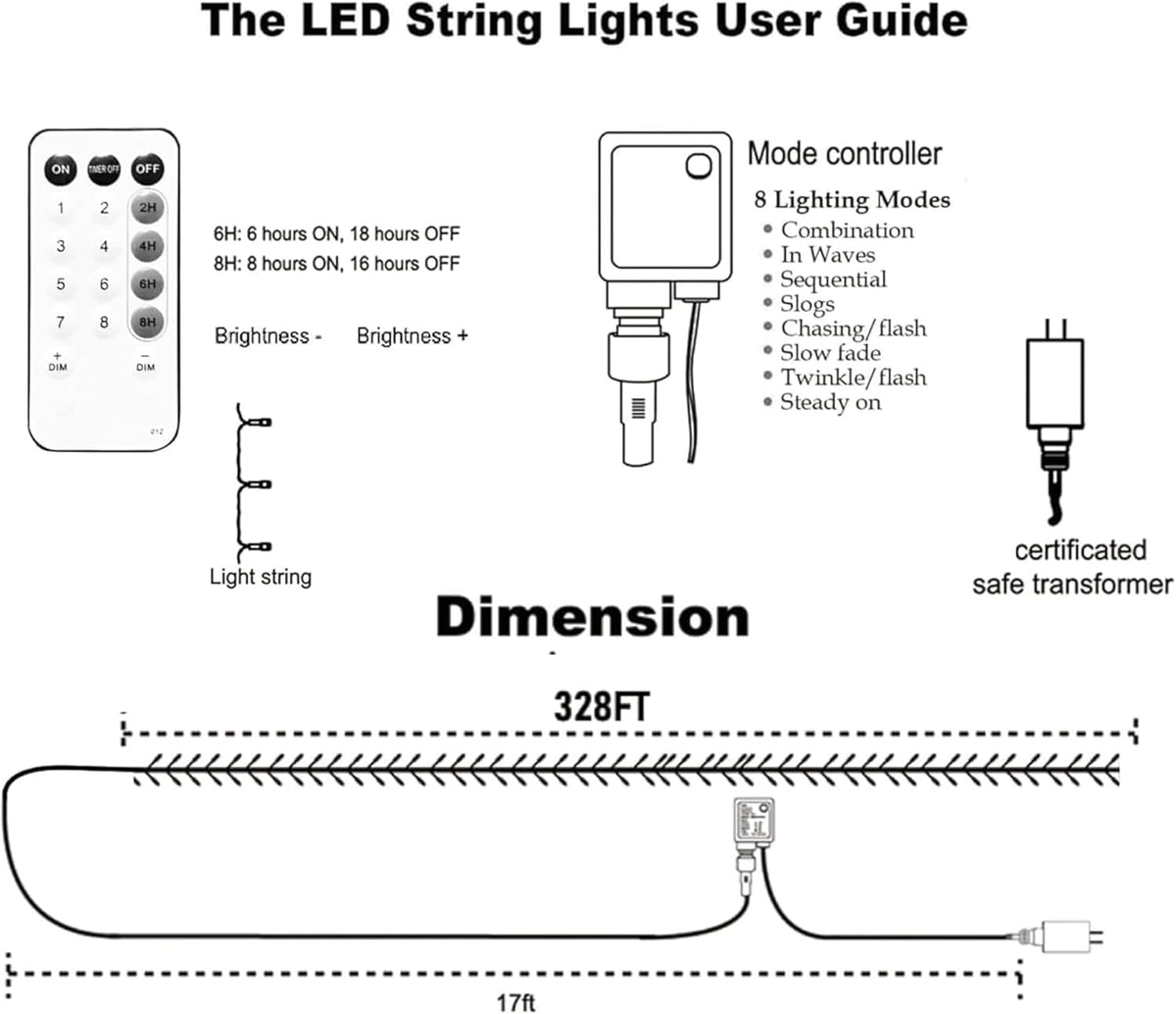 Dazzle Bright Outdoor Halloween String Lights, 1000 LED 328 FT Plug in Fairy Light with Remote