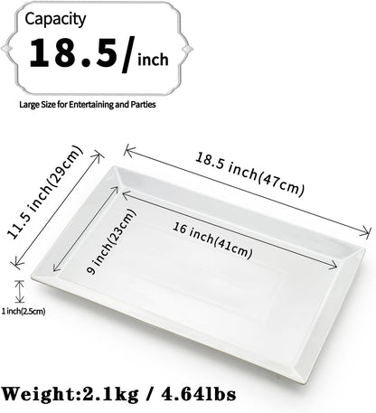 MIECOO Large Serving Platters, 18.5" x 11.5" White Serving Trays Set, Rectangular Porcelain Plates