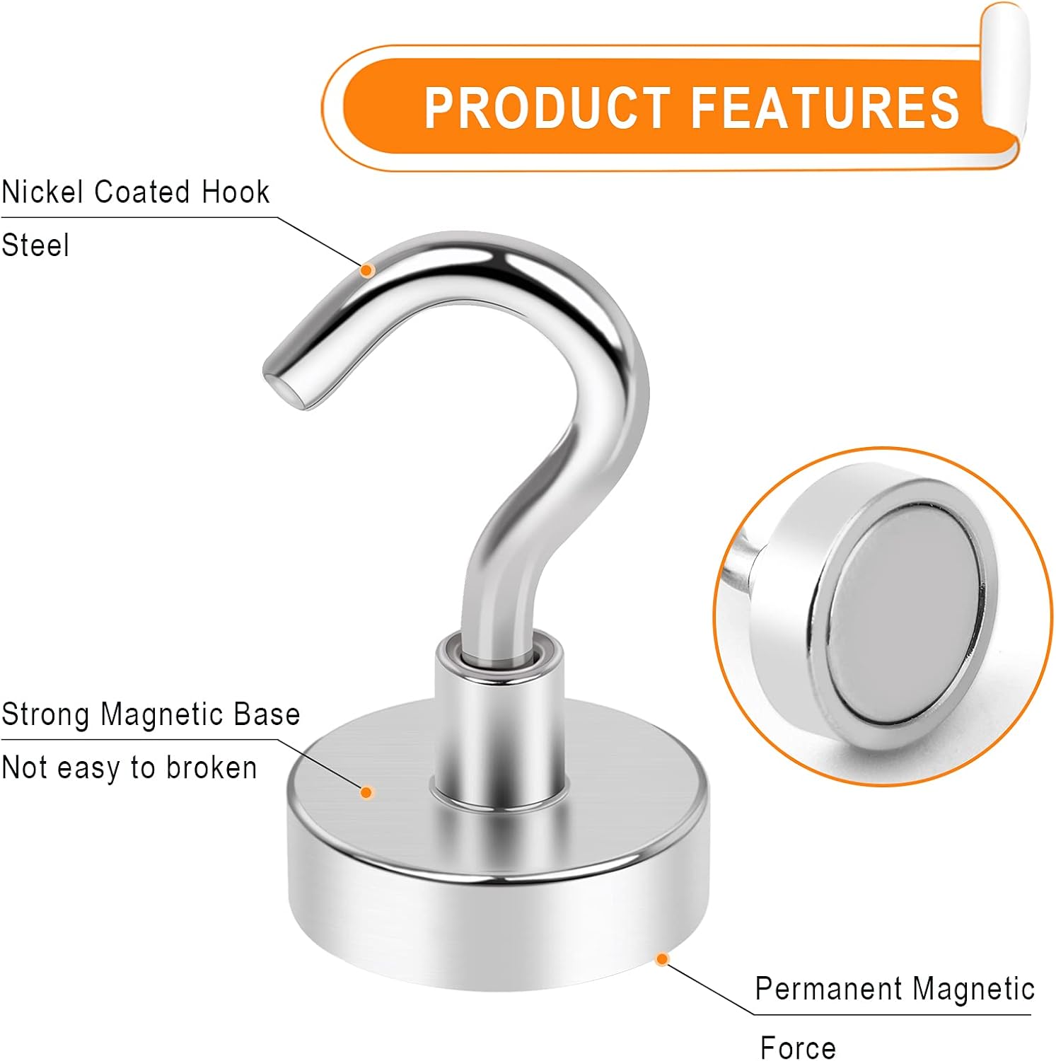 MIKEDE Magnetic Hooks Heavy Duty, 28Lbs Neodymium Magnets with Hooks for Refrigerator, 10Pcs Strong
