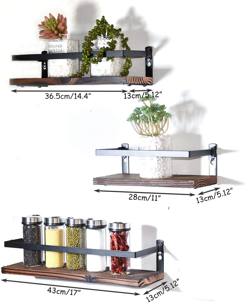 Floating Shelves Rustic Wood Wall Mounted Shelf Practical Metal Fence Design Ideal for Bedroom