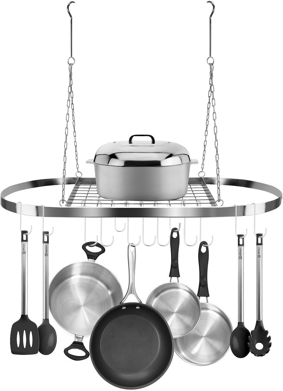 Sorbus® Pot and Pan Rack for Ceiling with Hooks — Decorative Oval Mounted Storage Rack
