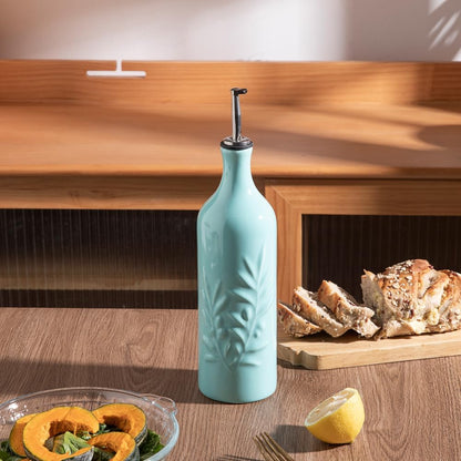 Sweejar Ceramic Olive Oil Dispenser Bottle, 24 Oz Relief Design EVOO Oil and Vinegar Dispensing