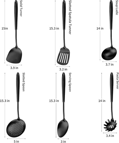 304 Stainless Steel Cooking Utensils,6 Pcs Kitchen Cooking Utensils Set with Spatula, Solid Spoon