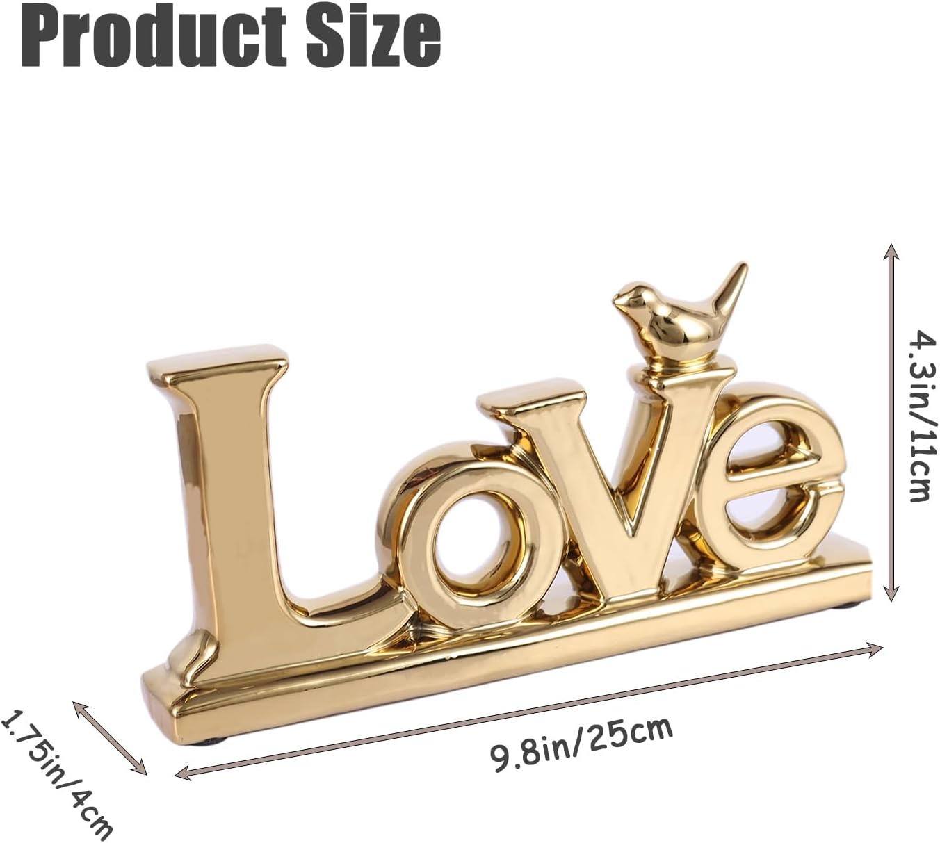 Gold Love Sign Statue - Personalized Home Decor, Bird Sculpture for Living Room, Bedroom, Desktop &
