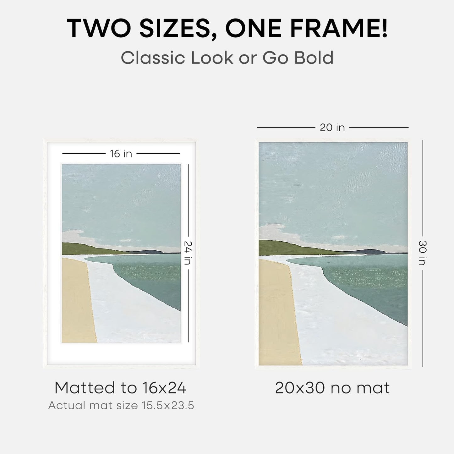 Homeforia White 20 x 30 Frame, High End Oak 20 x 30 White Wood Poster Frames with Mat 16 by 24