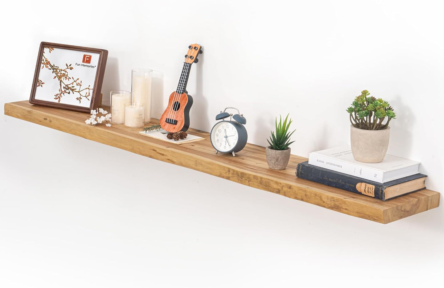 Floating Shelves for Wall, 48"x9.3" Rustic Solid Live-Edge Elm Wood Wall Shelves, Heavy-Duty