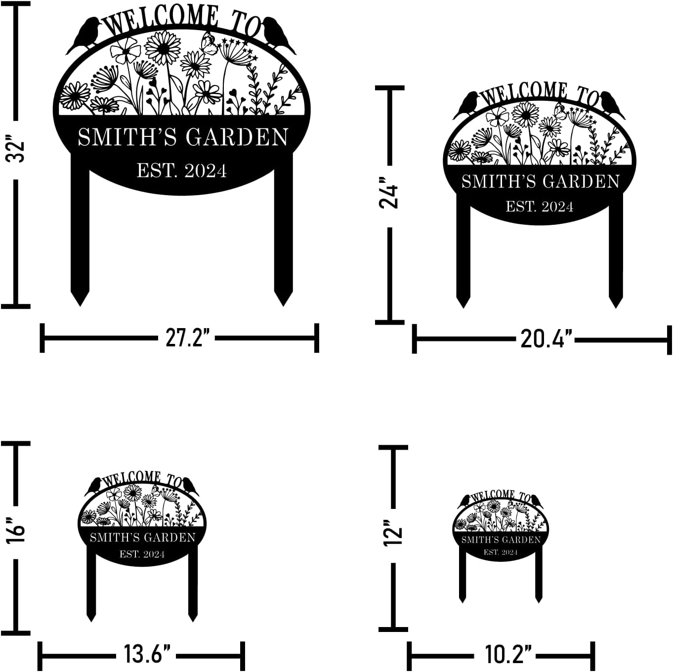 Custom Metal Flower Sign with Stakes - Personalized Garden Decor, Housewarming Gift - Large Yard