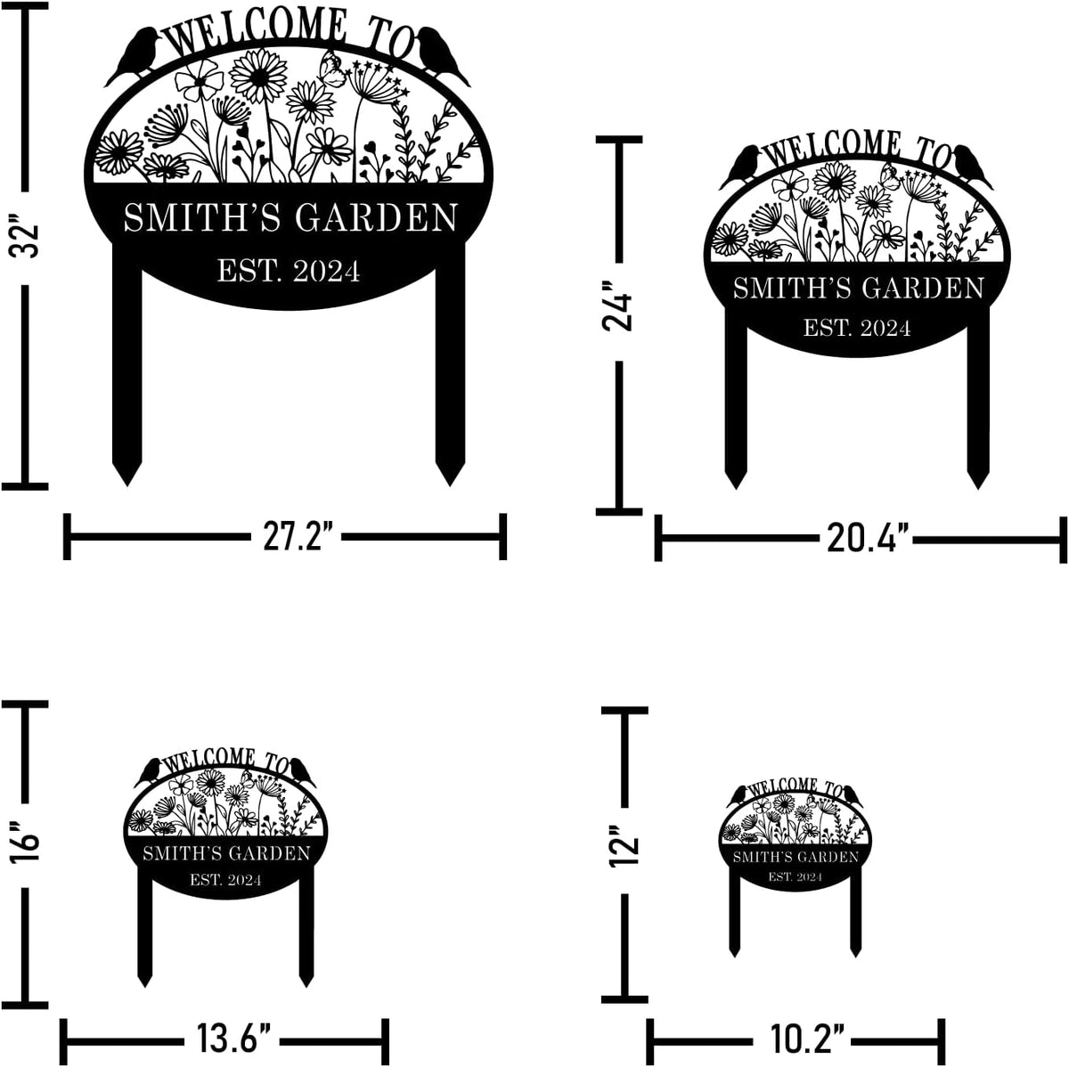 Custom Metal Flower Sign with Stakes - Personalized Garden Decor, Housewarming Gift - Large Yard