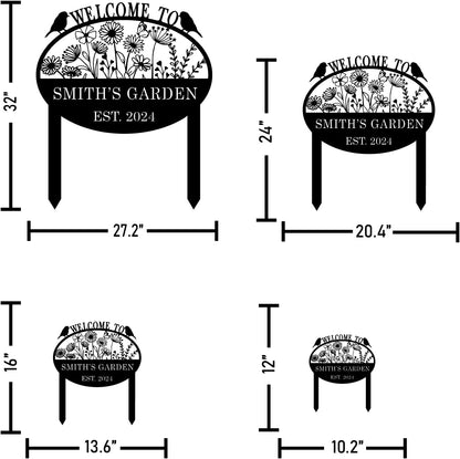 Custom Metal Flower Sign with Stakes - Personalized Garden Decor, Housewarming Gift - Large Yard