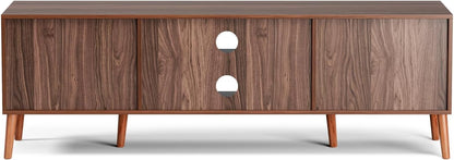 TV Stand for TVs up to 65'', Entertainment Center With Rattan Door, Shelves & 2 Cabinets, Long Boho