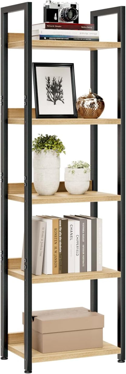 NUMENN Narrow Bookshelf, 5 Tier Bookshelves, Home Office Bookcase Shelf Storage Organizer, Free