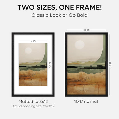 Homeforia 11x17 Picture Frame Black Wood, High End Oak 11x17 Poster Frames with Mat 8x12, 11 x 17