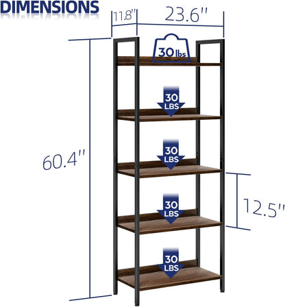 NUMENN Bookshelf, 5 Tier Bookshelves, Home Office Bookcase Shelf Storage Organizer, Free Standing