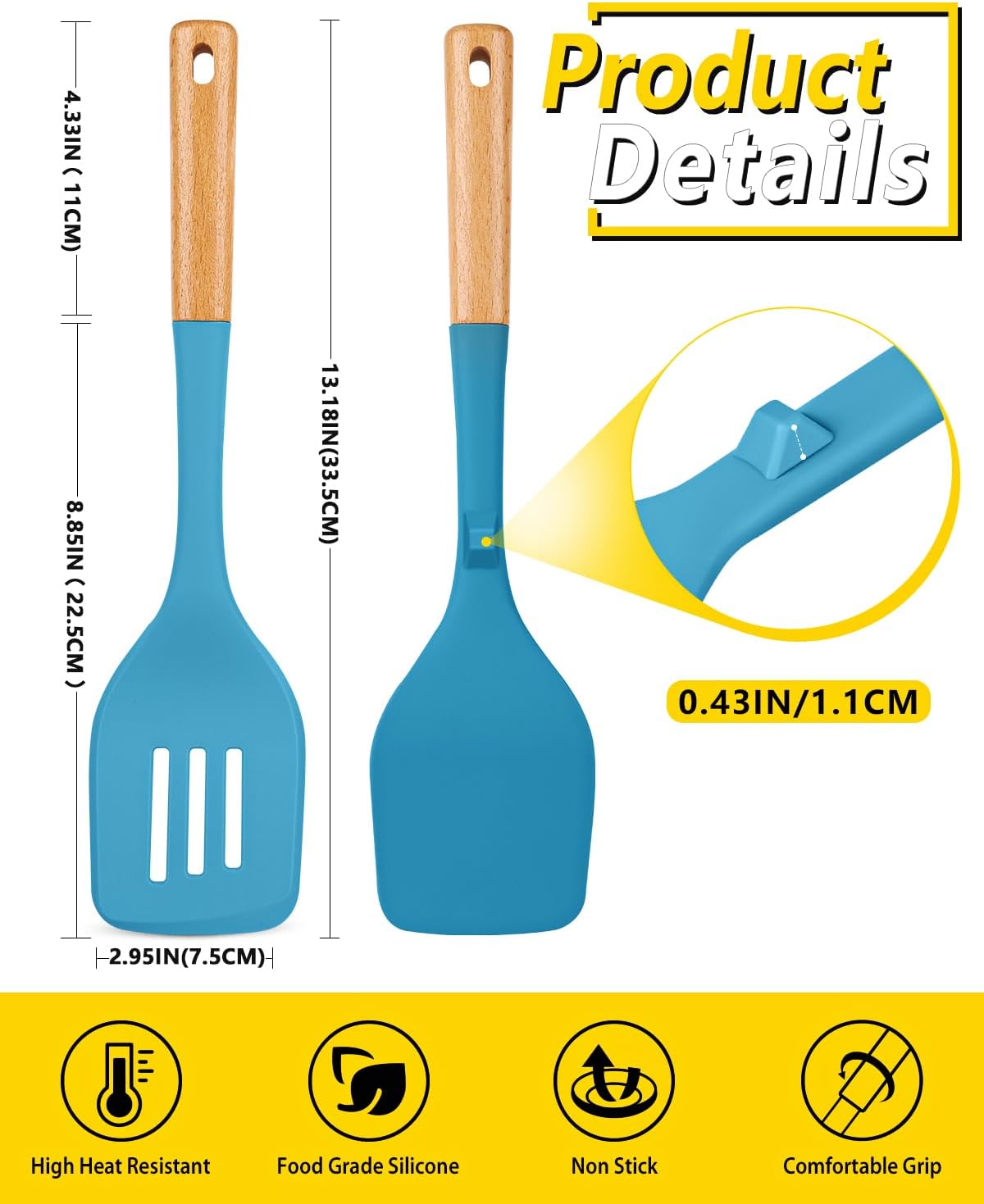 Pack of 2 Large Silicone Spatula, Heat Resistant Solid Turner, Non Stick Slotted Spatulas with