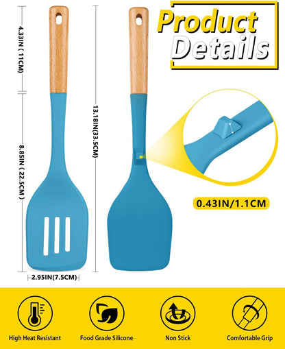Pack of 2 Large Silicone Spatula, Heat Resistant Solid Turner, Non Stick Slotted Spatulas with