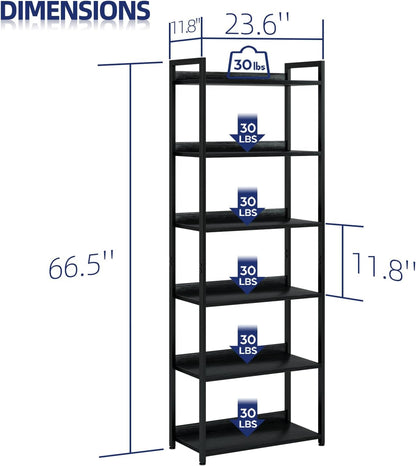 NUMENN Bookshelf, 6 Tier Bookshelves, Home Office Bookcase Shelf Storage Organizer, Free Standing